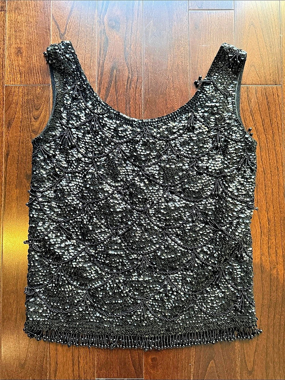 Black Sequin Fringe Tank Top